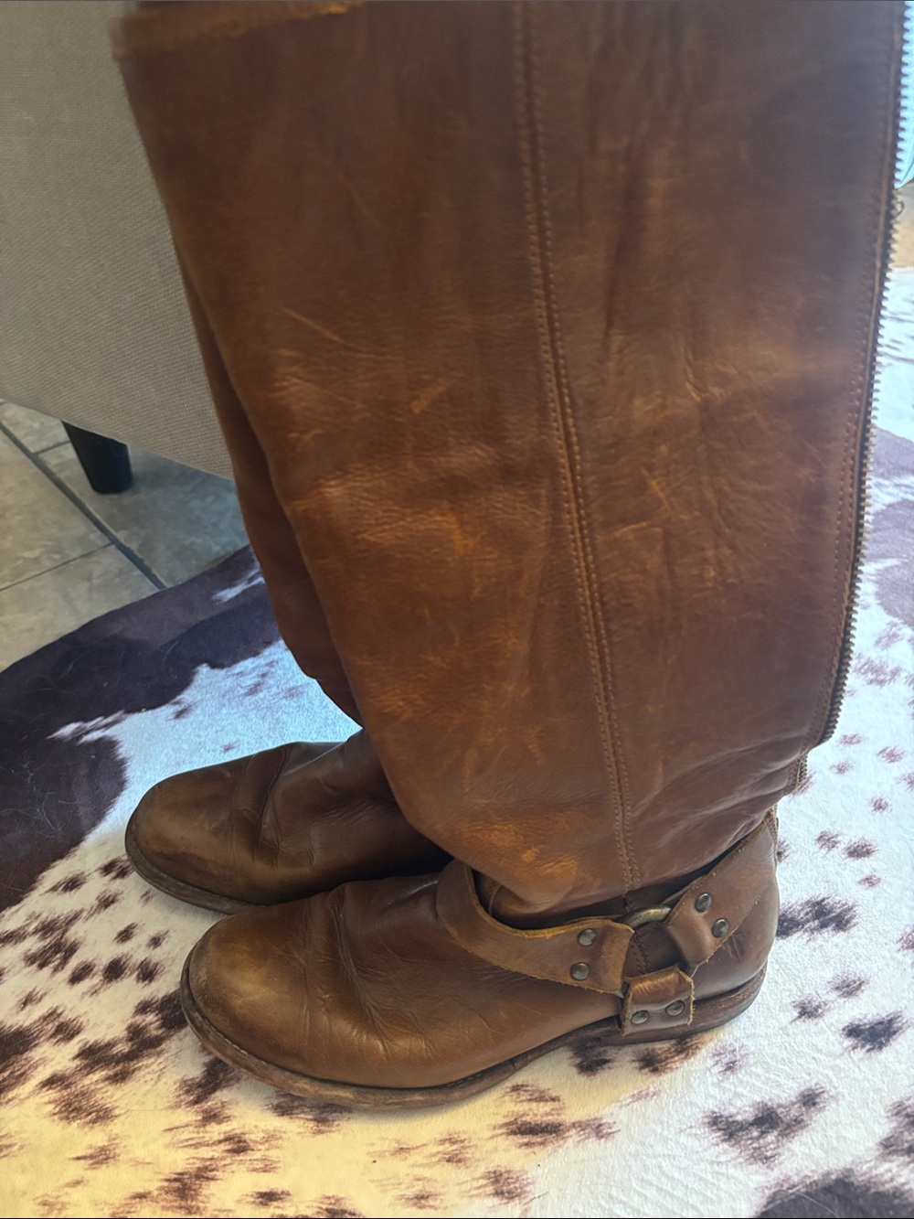 Frye Brown Leather Harness Heeled Riding or Casual Wear Boots